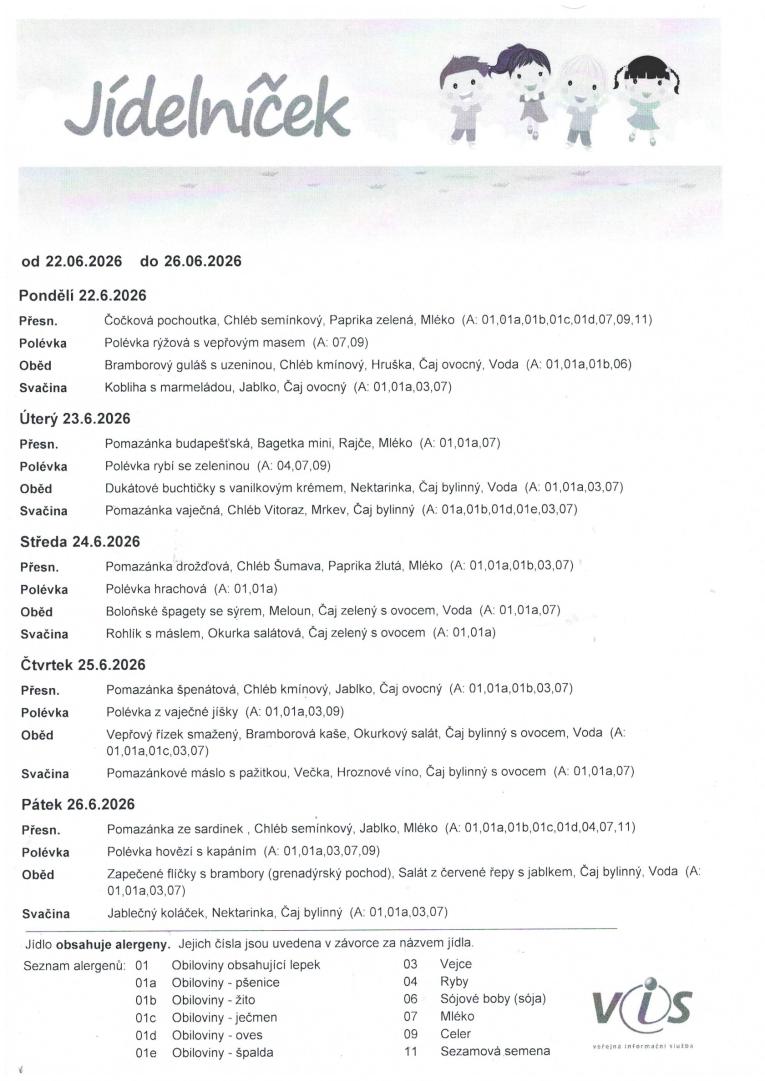 Jídelníček  22.&nbsp;6. - 26.&nbsp;6. 2026